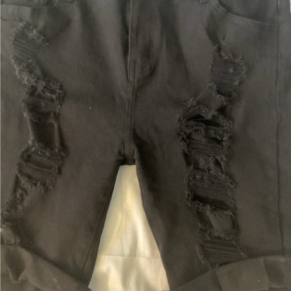 Black Denim Distressed Shorts - Picture 2 of 4